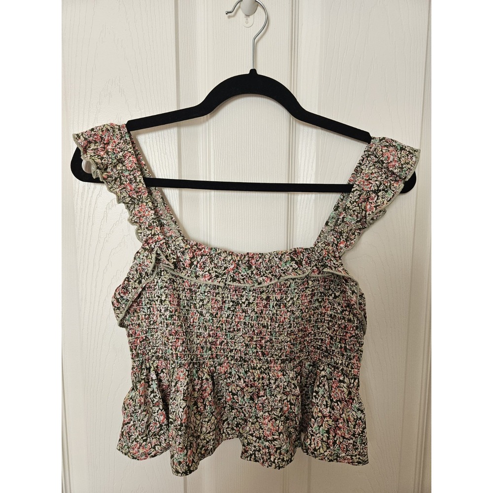 NWT Natural Life Floral Smocked Ruffled Trimmed Straps Tank Top, Size LG